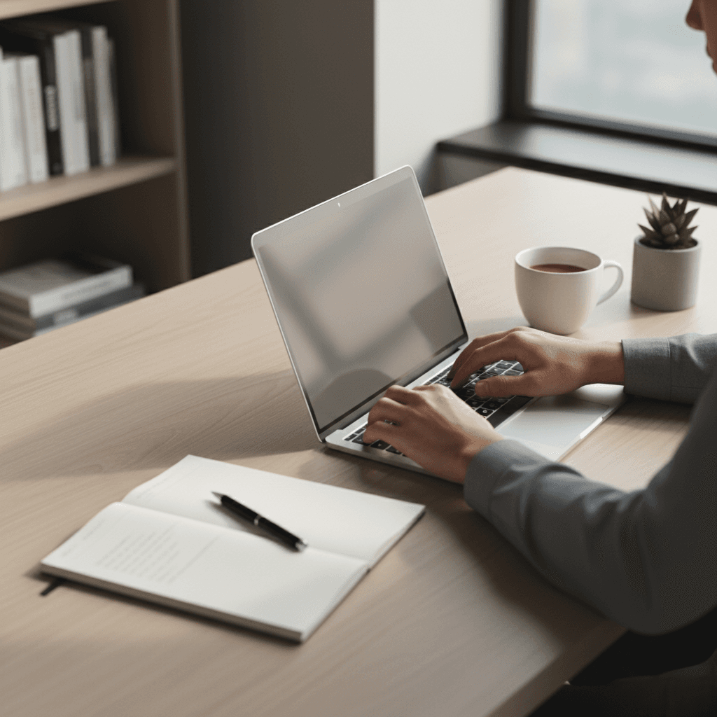 Minimalist workspace in luxury hostel room